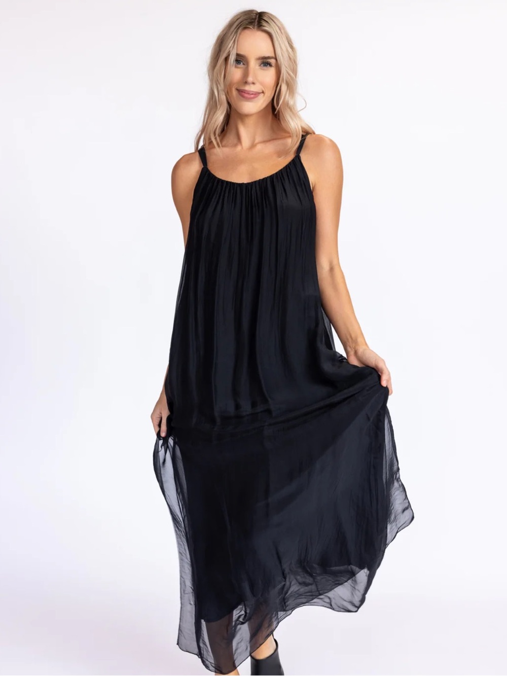 Meo Meli Black Silk Blend Tank Dress Sz S